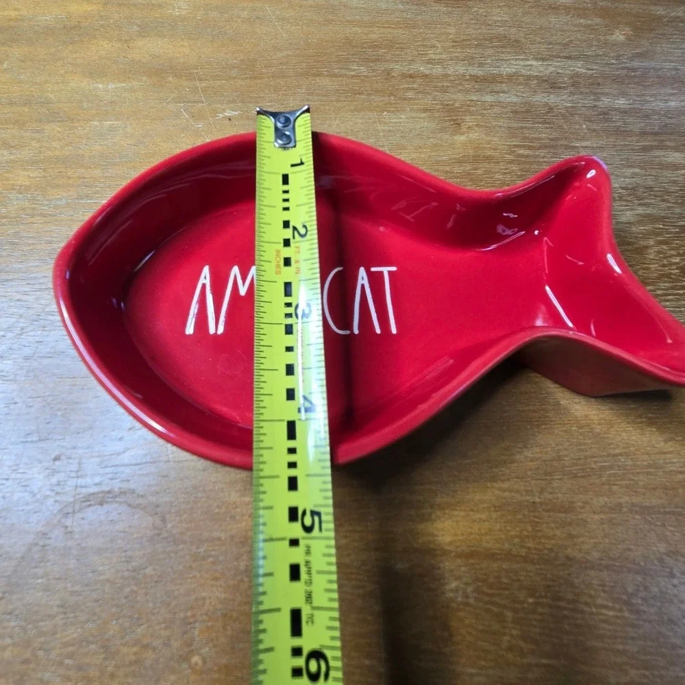 Rae Dunn Americat Pet Bowl Cat Red Fish Pet Food Water Farmhouse Ceramic Dish